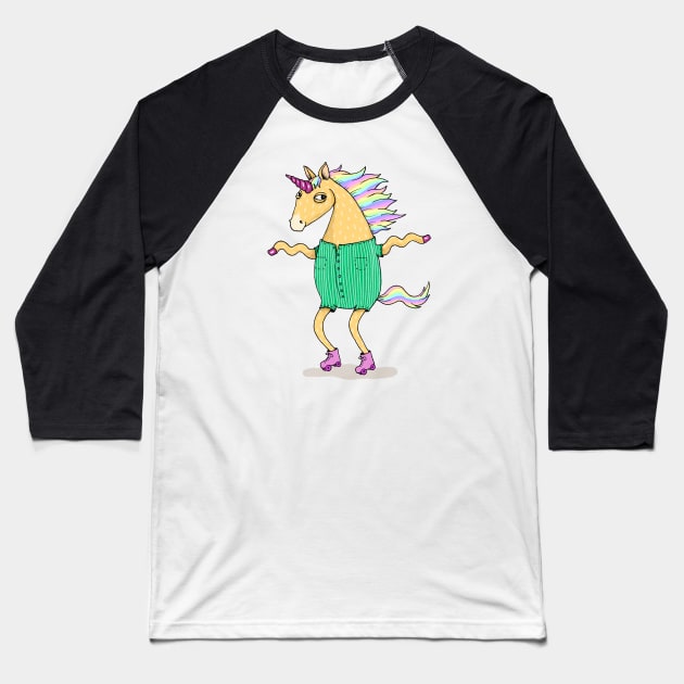 Roller skate Unicorn Baseball T-Shirt by agrapedesign